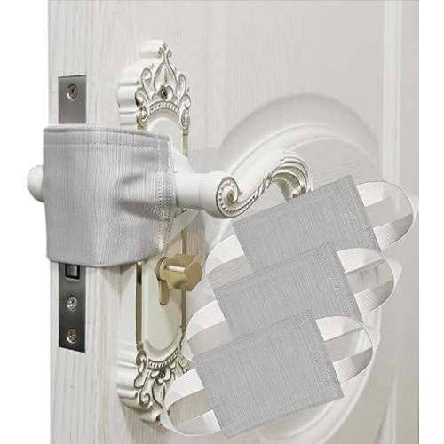 Door Silencer & Baby Door Latch Cover - Quiet Close Cushion Pads Prevent Slamming & Locking, Noise-Reducing Door Closer for Toddler Safety (3-Pack, Light Gray, 4.1x3.1in)