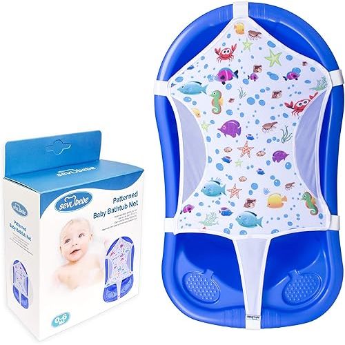 Baby Bath Seat Support Net, Patterned Bath Net with Six Safety Support Corner, Premium Quality Bath Sling for Newborns, Size: 35” x 21” (Bathtub is not Included) 1 Count (Pack of 1)