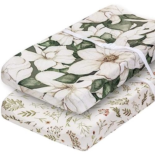 Pobibaby - 2 Pack Premium Changing Pad Cover - Ultra-Soft Cotton Blend, Stylish Floral Pattern, Safe and Snug for Baby (Zephyr)