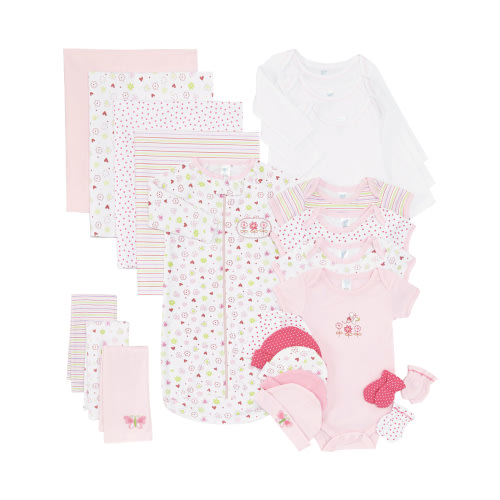 Spasilk Baby 23 Piece Essential Basics Layette Clothing Set for Newborn and Infant Girls, Gift Baskets and Showers, Pink Flowers - Shop Black Friday Deals for 2024!
