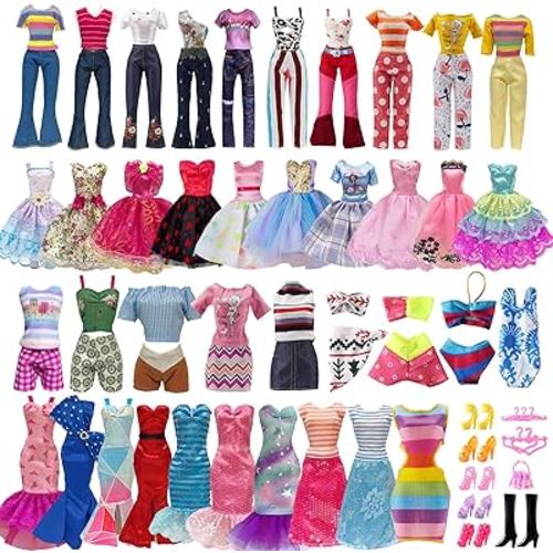 29 Pieces Doll Clothes and Accessories for 11.5 Inch Girl Dolls Outfit Including 5 Tops,5 Pants,3 Dresses,2 Fashionable Dresses,2 Swimwear,6 Pairs of Shoes, 1 Bag, 5 Hangers