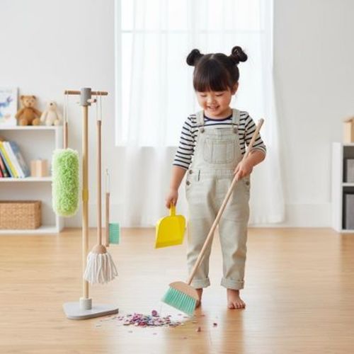 Teamson Kids Little Helper 6-Piece Household Cleaning Set with Organizing Stand