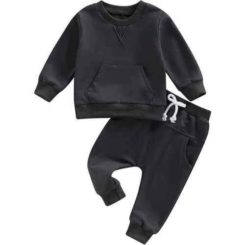 Ledy Champswiin 0-3 Years Neutral Outfits Toddler Baby Boy Girl Clothes Solid Color Sweatsuits Fall Winter Tops & Pants
