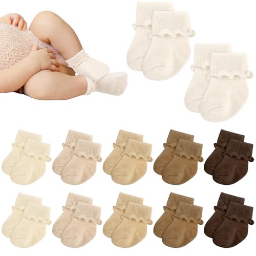 Toulite 12 Pairs Baby Ruffle Ankle Socksturn Cuff Cotton Girls and Boys Non-slip Warm Socks