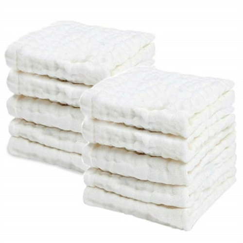 10PCS Baby Muslin Washcloths Natural Muslin Cotton Baby Wipes Soft Newborn Baby Face Towel Muslin Washcloth-White