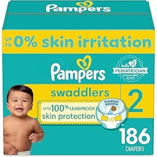Pampers Swaddlers Diapers - Size 2, One Month Supply (186 Count), Ultra Soft Disposable Baby Diapers