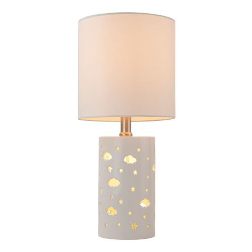 C Cattleya 17.5" 1-light Starry Table Lamp With White Ceramic Base And Tc Fabric Shade, 3 Lighting Modes For Living Room,nightstand And Kids Room