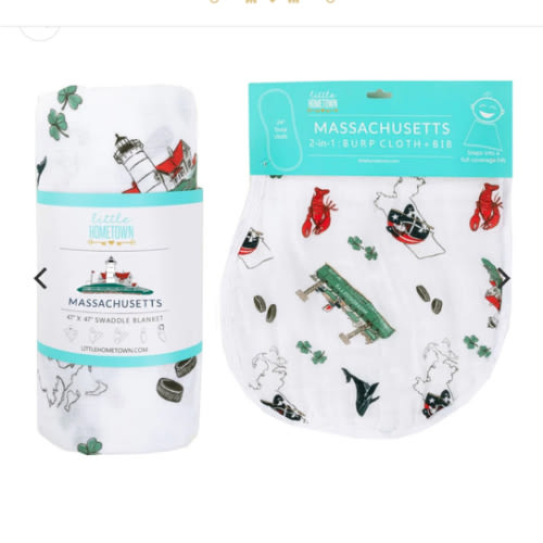 MA Baby Muslin Swaddle Blanket & Burp Cloth/Bib Combo – Little Hometown