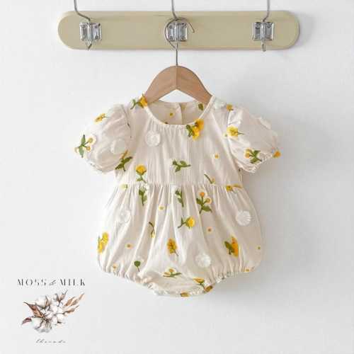 Short Sleeve Floral Embroidered Romper Pure Cotton Newborn Outfit White Infant Jumpsuit Summer One Piece For Baby Girl Cute Baby Clothes