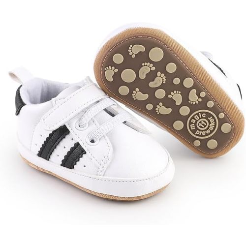 Newbron Baby Boys Girls Retro Sneakers Pu Leather Rubber Sole Walking Shoes Toddler Non-Slip First Walkers Infant Slippers Crib Shoes