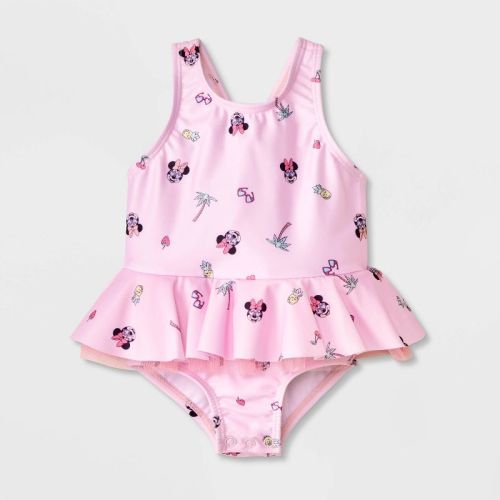 Baby Girls' Disney Minnie Mouse Ruffle One Piece Swimsuit - Pink 9M