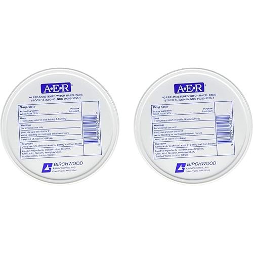 A-E-R Pre-Moistened Witch Hazel Pads, 80 Count (Two Pack)