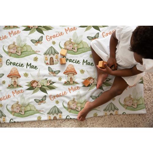 WOODLAND FAIRY BLANKET, Green Fairy Baby Blanket, Toddler Girl Name Blanket, Green Girl Nursery Decor, Personalized Magical Woodland Fairy