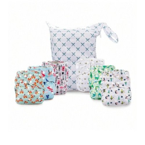 6ct Reusable Cloth Diapers, One Size, Washable Soft Absorbent, Waterproof Cover, 4-Layers Microfiber Inserts  - Simple Being