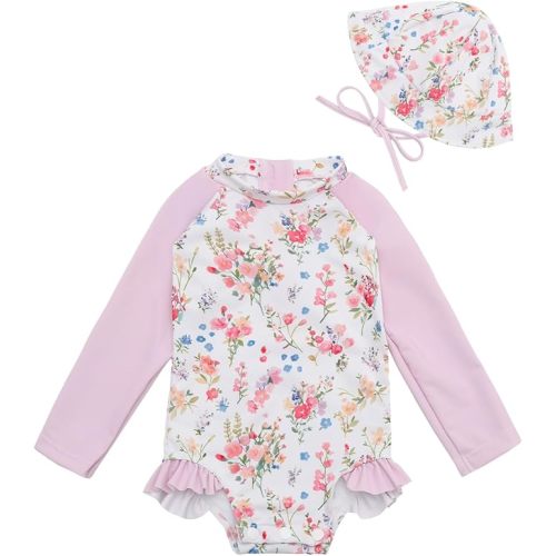 babygoal Baby Girls Long Sleeve One Piece Rash Guard Swimsuit with Zipper, UPF 50+ Sun Protection