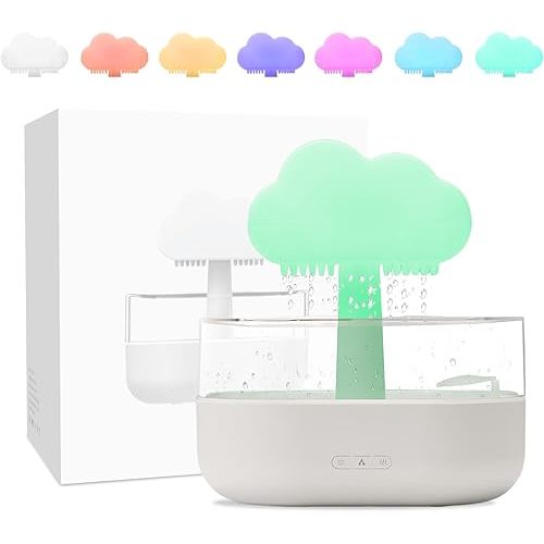 Rain Cloud Humidifier Water Drip, Mushroom Rain Lamp Waterfall, Aromatherapy Essential Oil Rain Diffuser, Raining Cloud Night Light with 7 Changing Colors for sleeping
