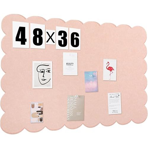 Scalloped Felt Bulletin Board 48 x 36 Inches Foldable Flesh Pink Pin Cork Board Alternative for Wall, 4' x 3' Trifold Picture Vision Self Adhesive Bulletin Decorative