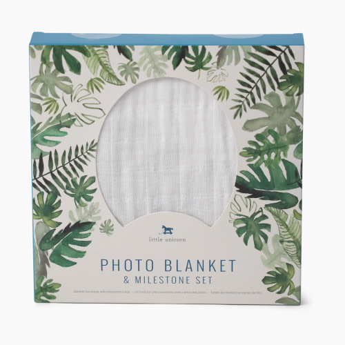 Little Unicorn Photo Blanket & Milestone Set - Tropical Leaf