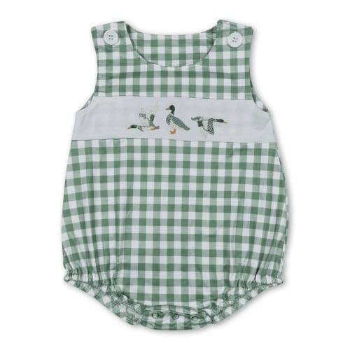 YAWOO Toddler Mallard Ducks Embroidery Baby Boys Bubble Romper,Size 6-12 months