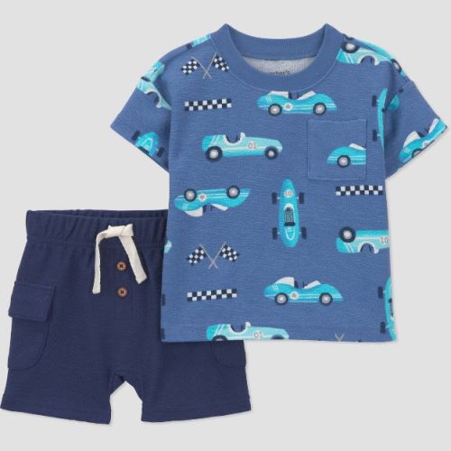 Carter's Just One You® Baby Boys' 2pc Race Car T-Shirt and Shorts Set - Navy Blue/Blue 9M