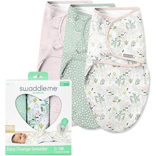 SwaddleMe by Ingenuity Original Swaddle with Easy-Change, 100% Cotton, Improves Sleep & Calms Startle Reflex, 0-3 Months, 3-Pack - Peekaboo Panda