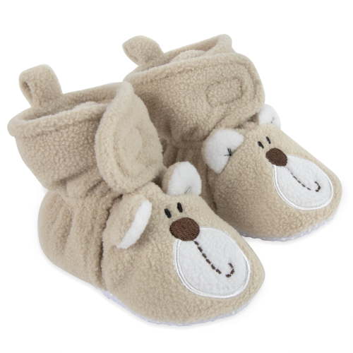 Baby Essentials Cozy Sherpa Fleece Soft Soled Baby Booties for Fall, Winter, Newborn Infants 0 – 6 Months in Baby Brown Bears