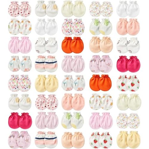 Geyoga 40 Pairs Newborn Baby Mittens No Scratch Mittens Soft Elastic Infant Baby Gloves for 0-6 Months