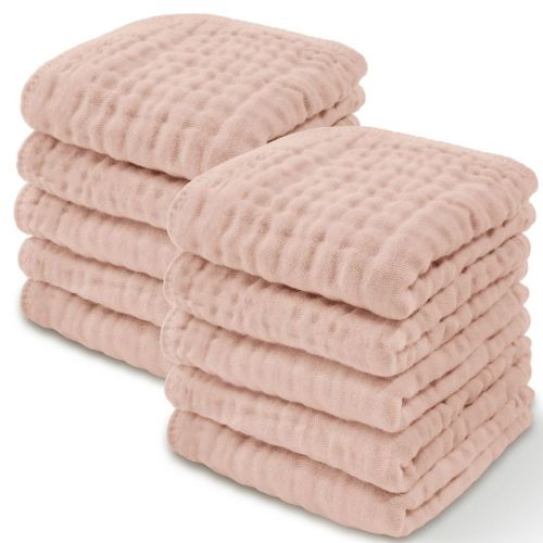 Baby Washcloths Muslin Cotton, Large 10”x10” By Comfy Cubs (lace Pink, Pack Of 10)