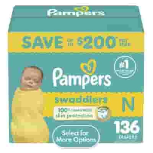 Pampers Swaddlers Baby Diapers Size Newborn, 136 Count (Select for More Options)