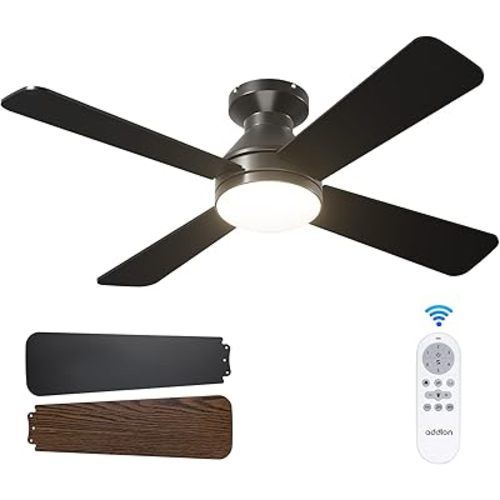 addlon Ceiling Fans with Lights, 42 inch Low Profile Ceiling Fan with Light and Remote Control, Flush Mount, Reversible, 3CCT Dimmable 4 Blades Black Small Ceiling Fan for Bedroom Indoor/Outdoor Use