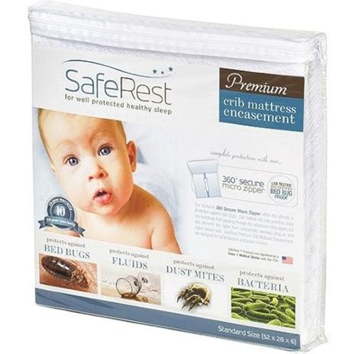 SafeRest Zippered Mattress Protector - Premium 6 Inch Waterproof Mattress Cover for Bed - Breathable & Noiseless Washable Mattress Encasement - Crib