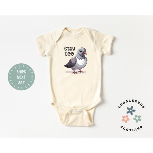 Stay Coo Baby ONSIES® Bodysuit - Bird Lover Bodysuit - Funny Pigeon Cool Kid Baby Outfit - Natural Bodysuit - Baby Gift - New baby Boy Girl