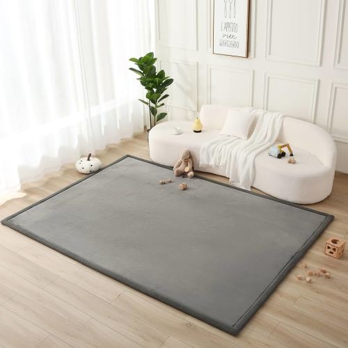 Premium Baby Playmat for Floor 80" x 110" Dark Gray – Cloudsoft Coral Velvet Memory Foam Rug for Crawling – Non-Slip, Water-Resistant, Non-Toxic, Easy-Care Muscle Mat – Thick Play Mat for Baby