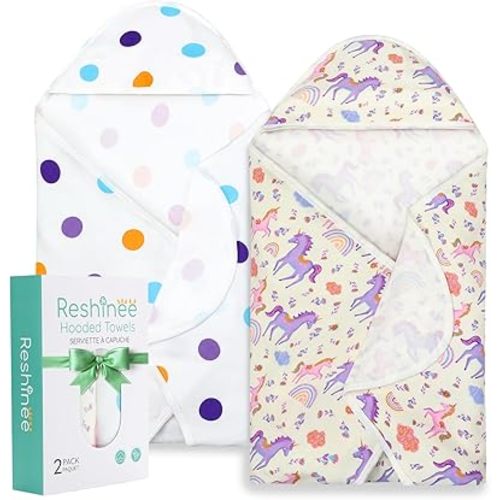 2 Pack Baby Hooded Towel,Bamboo Viscose Baby Bath Towels Soft for Newborn, Baby Girls Shower Gifts, Bath Essential for Toddlers Girls (Unicorn, 29”x 29”)