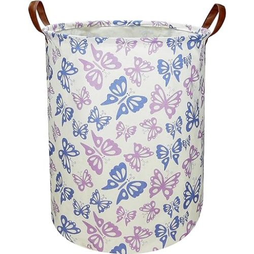 Purple Butterfly Laundry Hamper,kids laundry Basket,Girls Nursery Hamper,Waterproof Storage Bin for Bedroom,Clothes Organizer Basket,Toys Box,Room Decor(Butterfly)