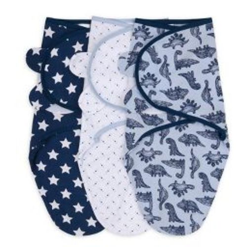 The Peanutshell Swaddle Wrap Blue Dino - S/M 3pk