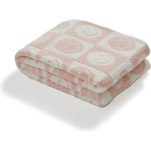 Checkered Throw Blankets with Smiley Faces Reversible Soft Cozy Warm Baby Blanket for Bed Sofa (Grid Smile,Lotus Pink,28"x40")