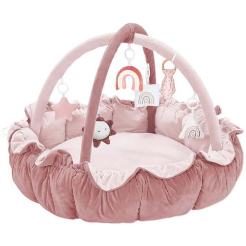 5-in-1 Thick & Plush Play Gym, Tummy Time Play Mat with 6 Toys, Cat Bed, Dog Bed, Cloudico, 19.29 x 45.28 x 45.28 Inches Tummy Time Comfortable Nursery Development Easy Assembly Mat