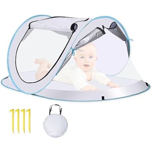 Baby Beach Tent Large Pop Up Beach Umbrella Sun Shade for Beach Portable Baby Tent Indoor Baby Play Tent UPF 50+ UV Protection Sun Shelter for Infant Sun Shelter for Girls Boys