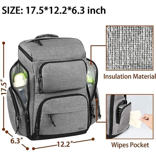 Mancro Diaper Bag Backpack, Multifunctional Travel Dad Diaper Bag with Insulated Pockets, Large Capacity Baby Diaper Backpack for Men and Women with Laptop Pocket and Stroller Straps,Grey - Austere Grey