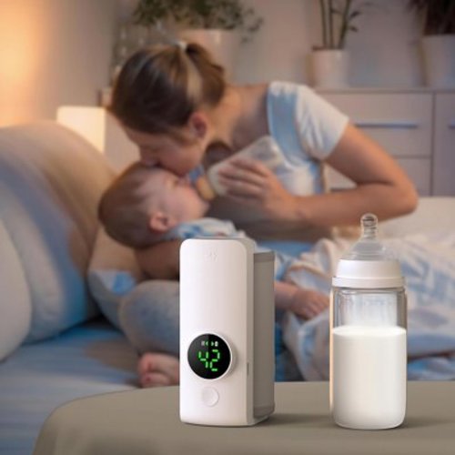 Portable Baby Bottle Warmer with USB Car Charging, 6000mAh Battery, Temperature Control 55°C, Fast Heat 2-5 Min, Night Light Function, Travel Friendly Insulated Cover for Breast Milk & Formula