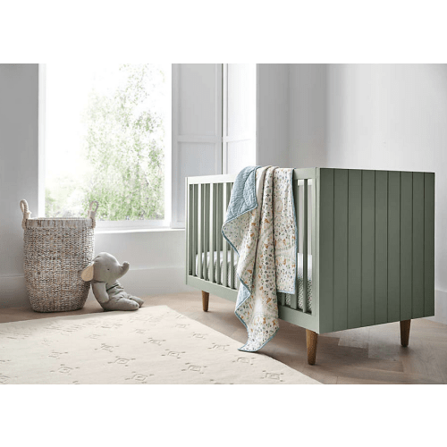Finn Sage Green Wood Convertible Baby Crib with Toddler Bed Rail