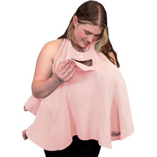 Muslin Nursing Cover for Baby Breastfeeding –Peekaboo Window -100% Breathable Cotton Privacy Nursing Shawl - Multiuse Apron for Moms