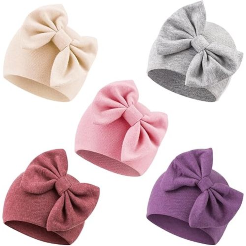 Newborn Baby Girl Hats with Bow Cotton Toddler Infant Beanie Cap Newborn Hospital Hats for Baby Girl Kid 0-24 Months