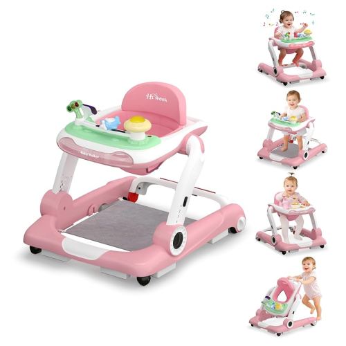 Baby Walker with Wheels, 5 in 1 Walker for Baby Boy Girl 6-12 Months with Bouncer, Music and Lights Baby Jumper Activity Center, Adjustable Height Speed, Push Walker for Ages 6-18 Months Toddler
