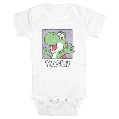 Infant's Nintendo Distressed Yoshi Portrait Bodysuit - White - 6 Months