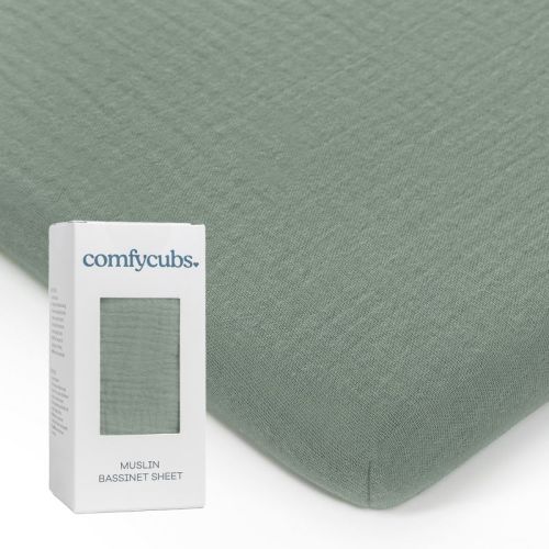 Muslin Fitted Bassinet Crib Sheet, Extra Soft 100% Muslin Cotton Bassinet Sheets by Comfy Cubs, Color: Fern