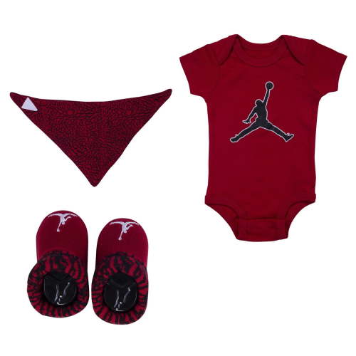 Air Jordan 3 Piece Set Red/Black/Cement Newborn Infant 0-6 Months Baby Gift Set