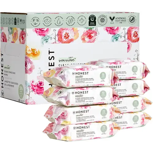 The Honest Company Clean Conscious Unscented Wipes | Over 99% Water, Compostable, Plant-Based, Baby Wipes | Hypoallergenic for Sensitive Skin, EWG Verified | Rose Blossom, 576 Count