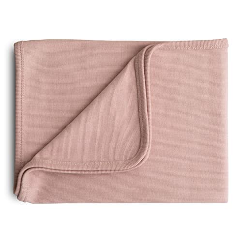 mushie Extra Soft Baby Blanket | Cotton and Elastane Ribbed Receiving Blanket, Swaddle, Stroller | 35x35 Inch (Blush)